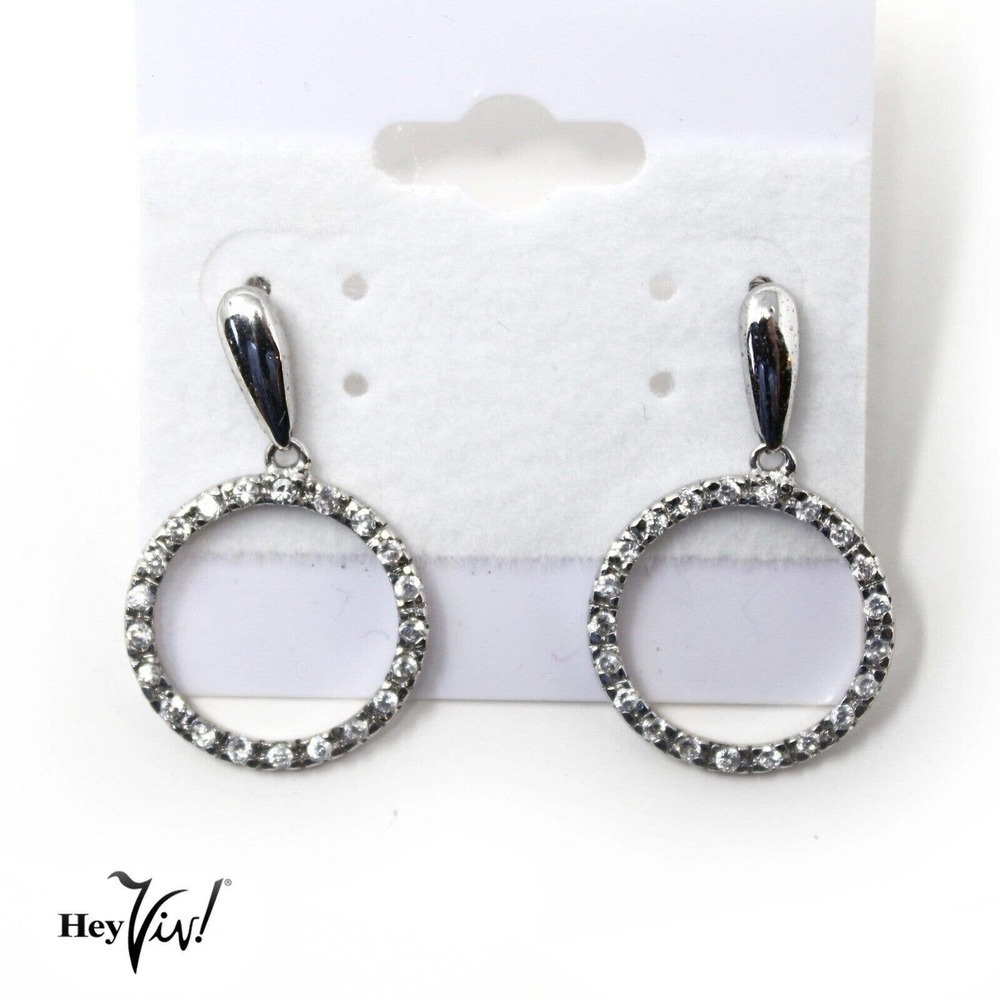Vintage 80s Dangle Rhinestone Hoop Pierced Earrings New/Old Store Stock -Hey Viv